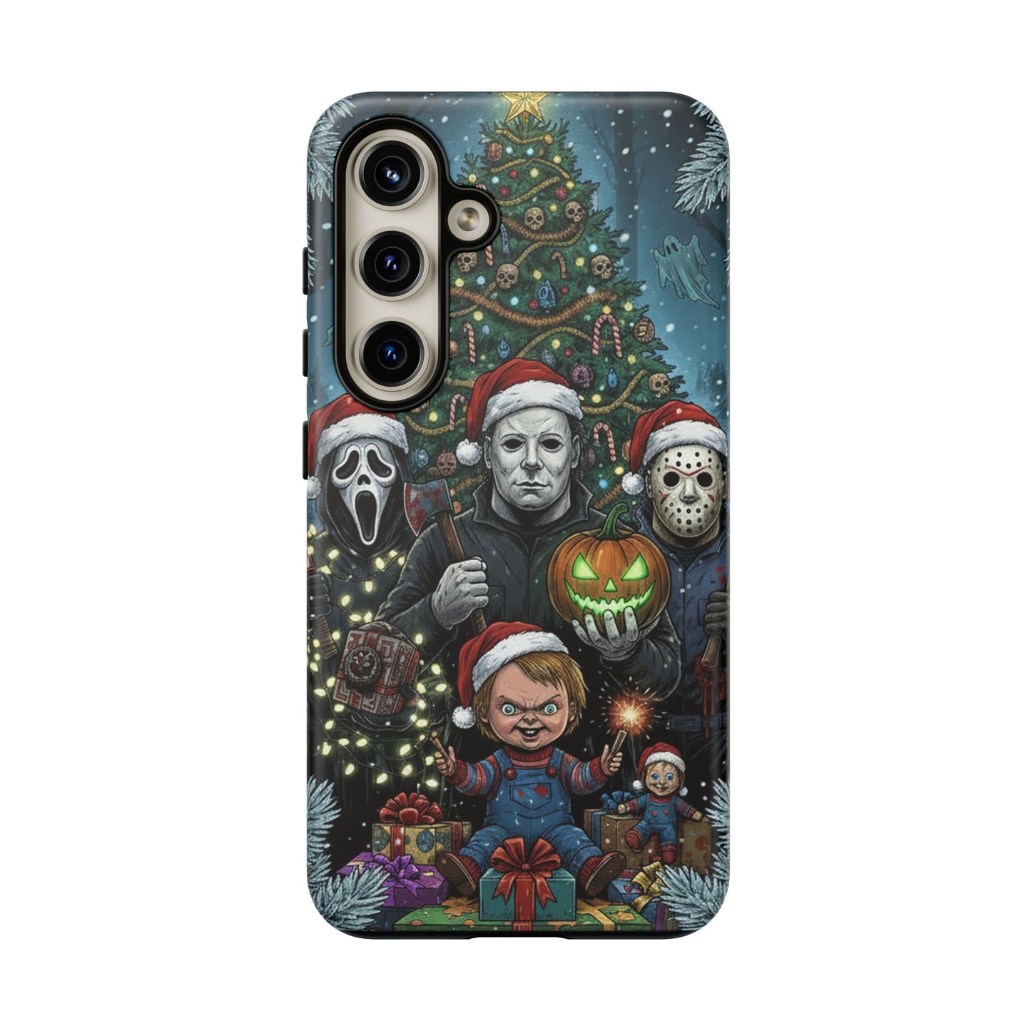 Christmas Horror Phone Case – Festive Slasher Collage Tough Case (iPhone, Samsung, Pixel)