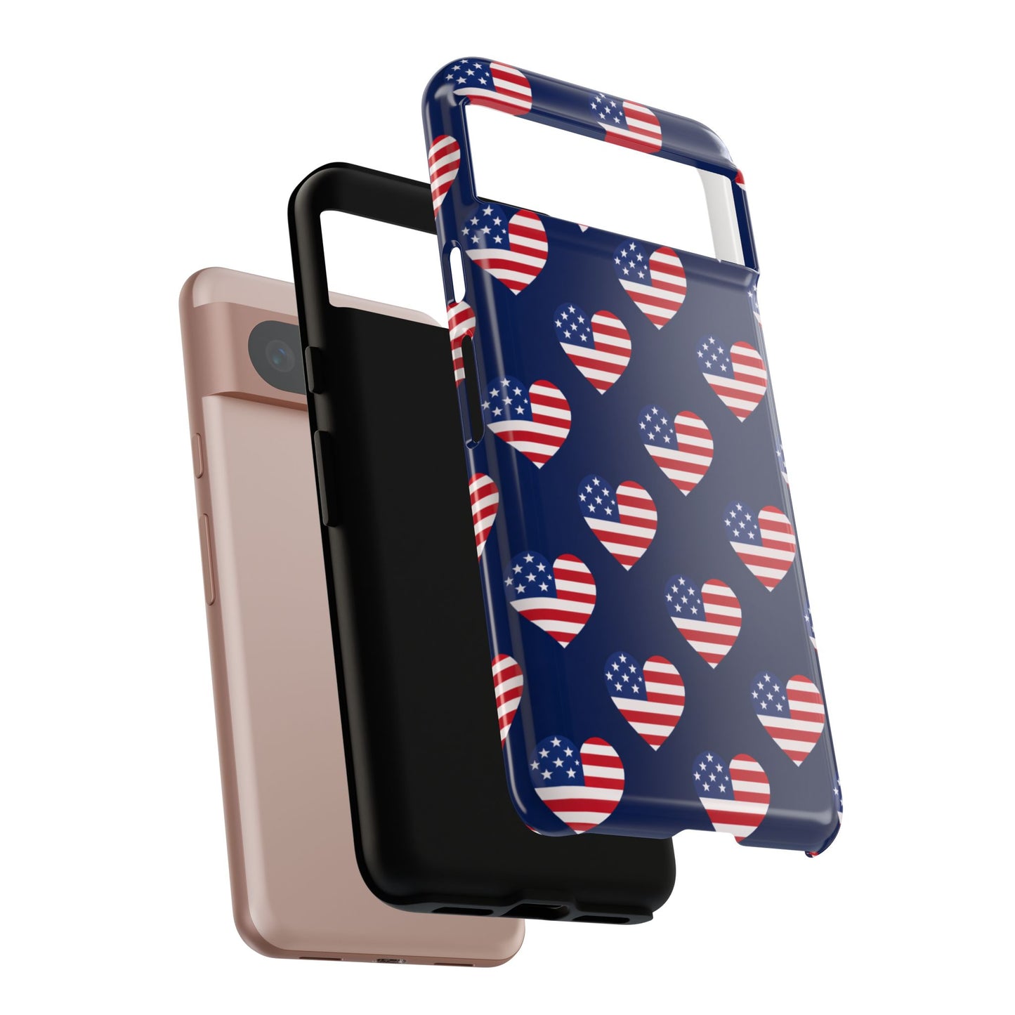 Patriotic American Flag Heart Phone Case – Tough Shockproof, USA Stars & Stripes for Iphone, Samsung Galaxy and Pixel