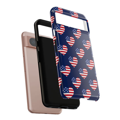 Patriotic American Flag Heart Phone Case – Tough Shockproof, USA Stars & Stripes for Iphone, Samsung Galaxy and Pixel