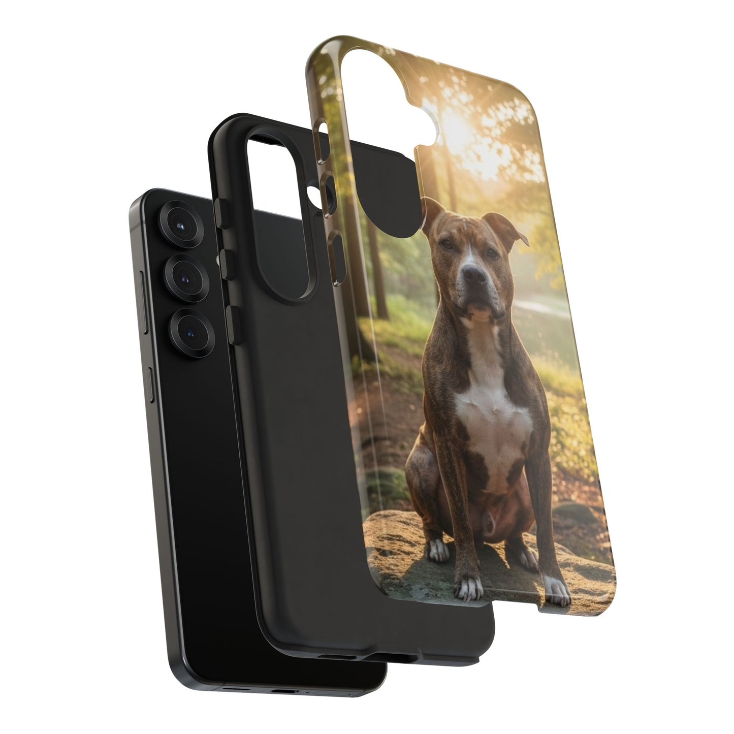 Pitbull Portrait Phone Case | Dog Lover Tough Case, Sunset Forest