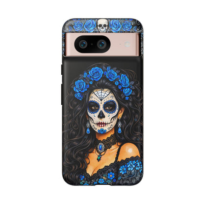 Blue Sugar Skull Woman Phone Case – Day of the Dead Aesthetic Tough Cover