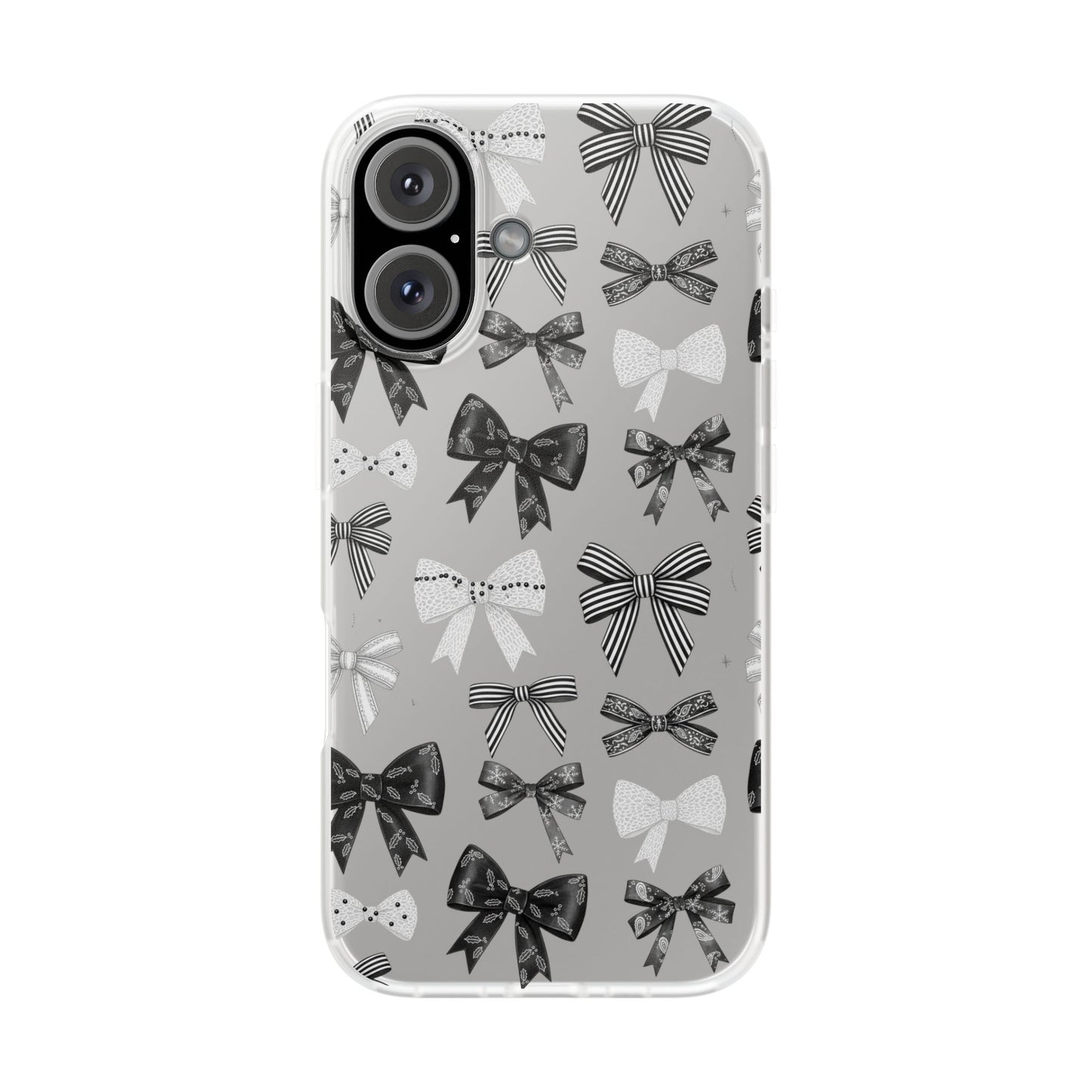 Black & White Bow Pattern Phone Case | Minimal Coquette Flexi Case