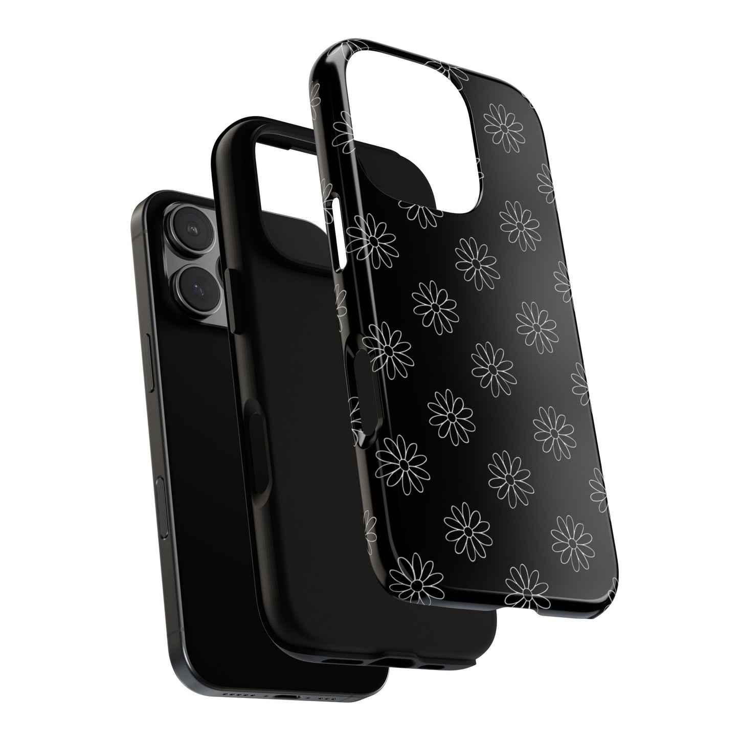 Black Daisy Floral Phone Case – Slim Protective Tough Case for Iphone, Samsung Galaxy and Pixel