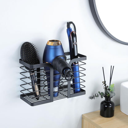 Hair Dryer Holder - Hair Tool Organizer 3-In-1 Blow Dryer Holder Adjustable Height, Bathroom Organizer Wall Mounted/Cabinet Door for Flat/Curling Irons, Hair Straighteners