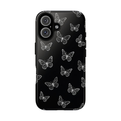 White Butterfly Pattern Phone Case – Dark Aesthetic Monochrome Tough Cover
