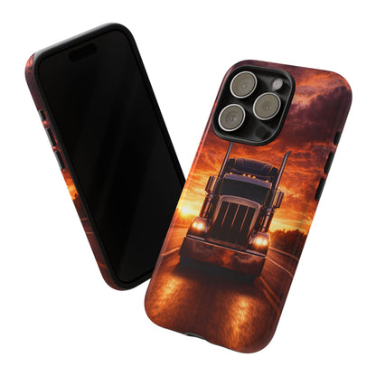 Big Rig Truck Phone Case Sunset Highway Semi Truck iPhone Samsung Cover