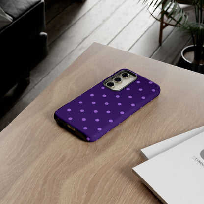 Purple Polka Dot Tough Phone Case – Cute Stylish Durable Protective Cover for Iphone, Samsung Galaxy and Pixel