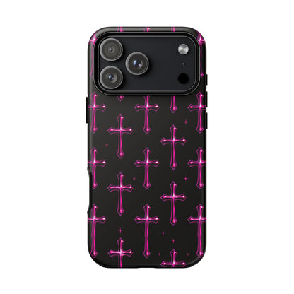 Neon Pink Cross Pattern Phone Case | Tough Protective Case for Iphone, Samsung Galaxy and Pixel