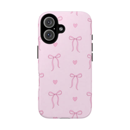 Pink Bow Heart Aesthetic Phone Case – Coquette Cute Tough Cover