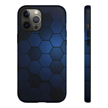 Blue Hexagon Gradient Phone Case | Honeycomb Geometric Tech Aesthetic | Minimalist Tough Case for iPhone & Samsung