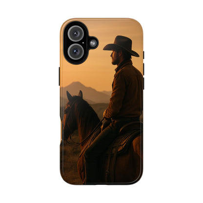 Western Cowboy Sunset Phone Case | Horse Rider Desert Aesthetic Tough Protective Case