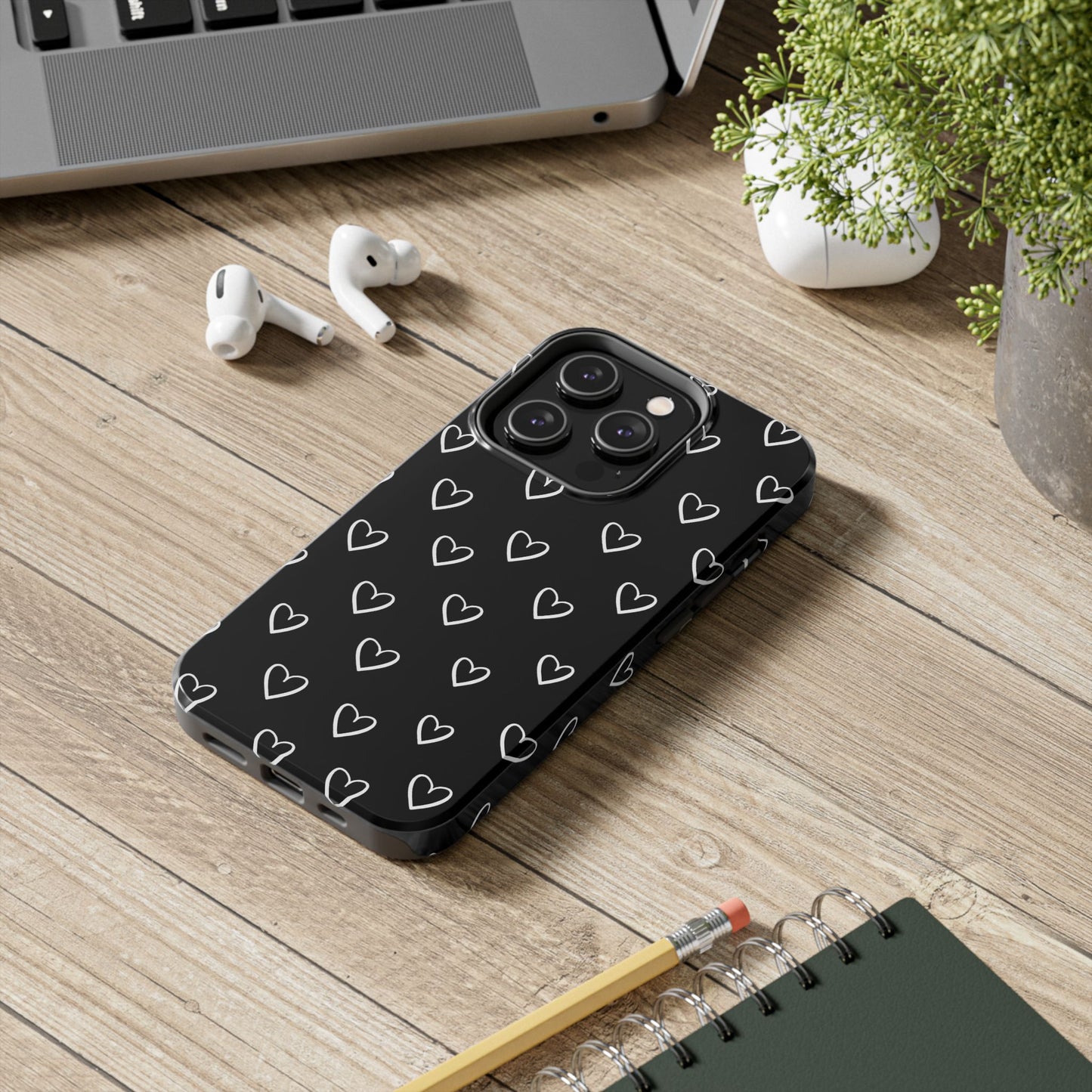 Doodle Heart Phone Case – Minimal Black & White Heart Pattern | Tough Protective Case