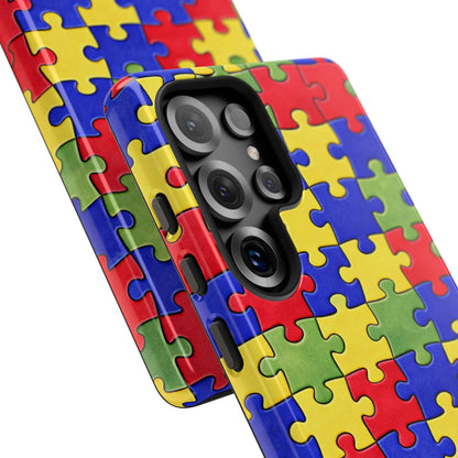 Colorful Puzzle Phone Case, Autism Awareness Jigsaw Design, Tough Protective Case, iPhone & Samsung Case, Vibrant Puzzle Pattern