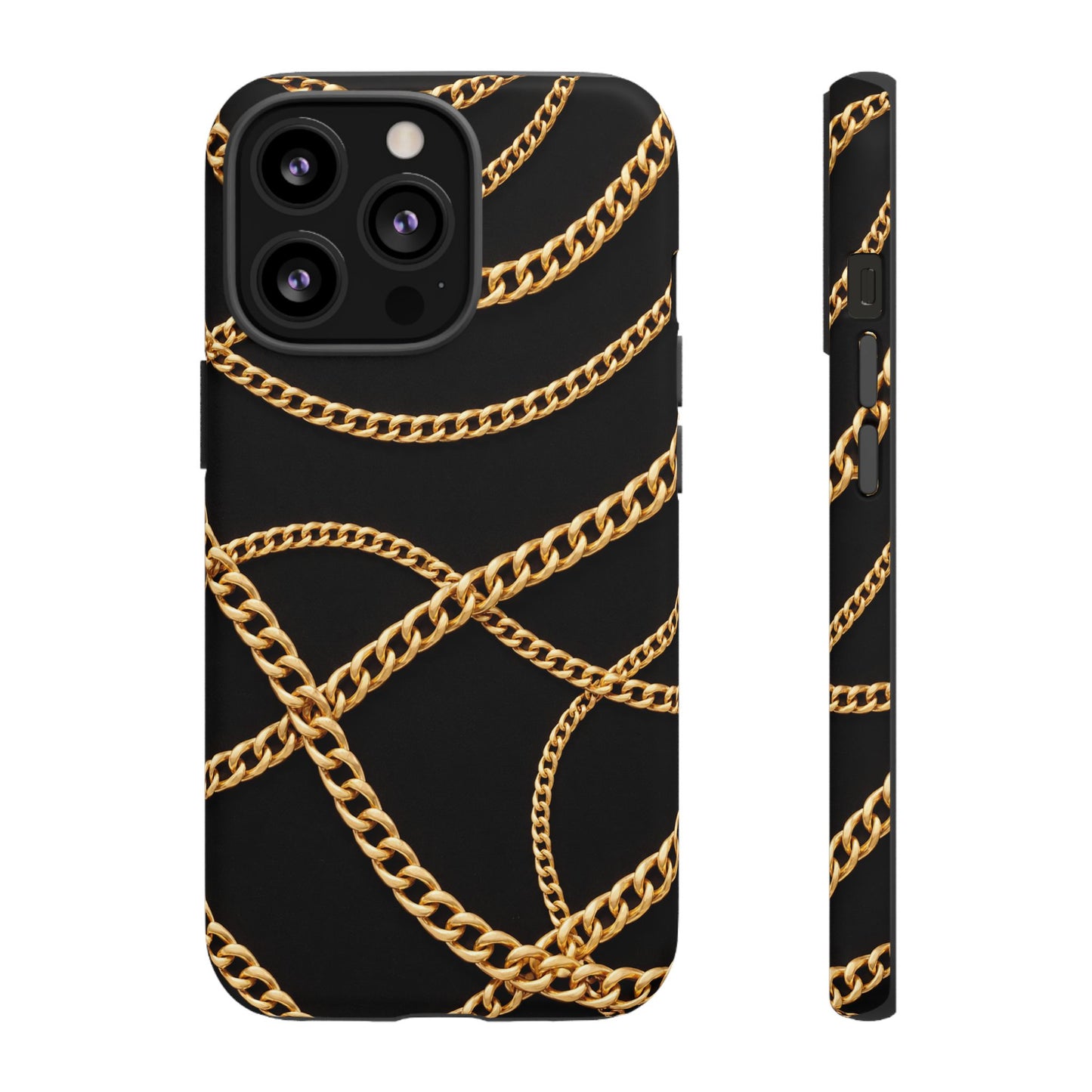 Luxury Gold Chain Phone Case – Black Designer Style Tough Protective Cover for Iphone, Samsung Galaxy and Pixel