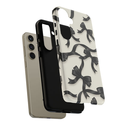Black Ribbon Bow Phone Case, Minimal Bow Pattern Tough Protective Case
