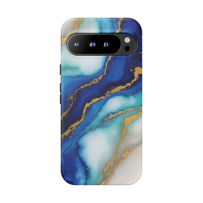 Blue & Gold Marble Phone Case – Luxury Resin Art Tough Case (iPhone, Samsung, Pixel)