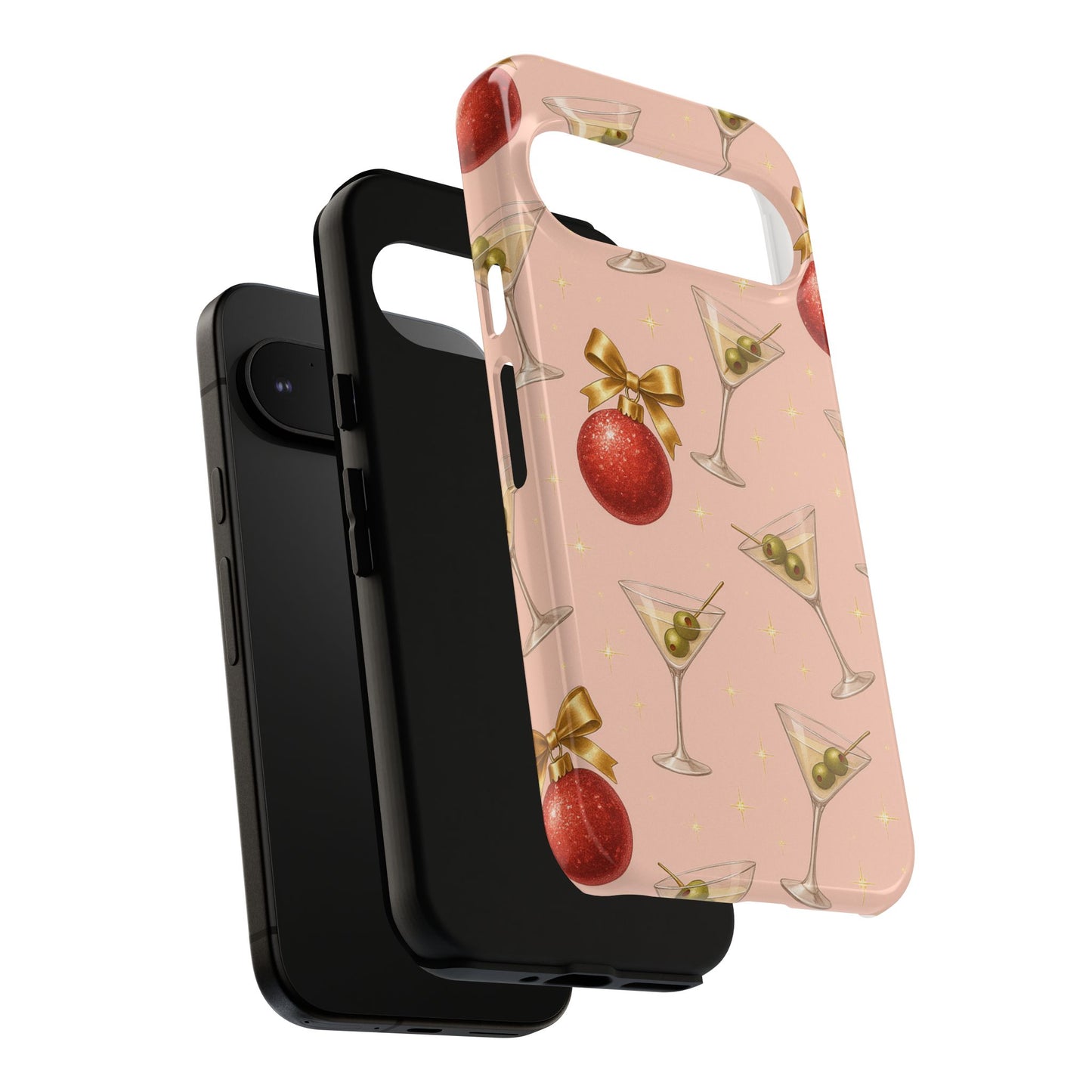 Cocktail Ornament Phone Case – Pink Martini & Cherry Pattern | Glossy or Matte for Iphone, Samsung Galaxy and Pixel