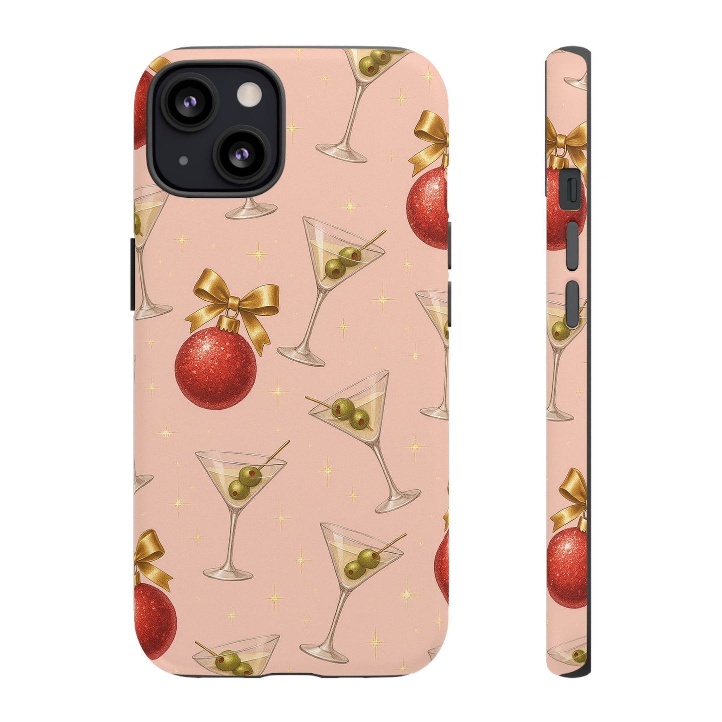 Cocktail Ornament Phone Case – Pink Martini & Cherry Pattern | Glossy or Matte for Iphone, Samsung Galaxy and Pixel