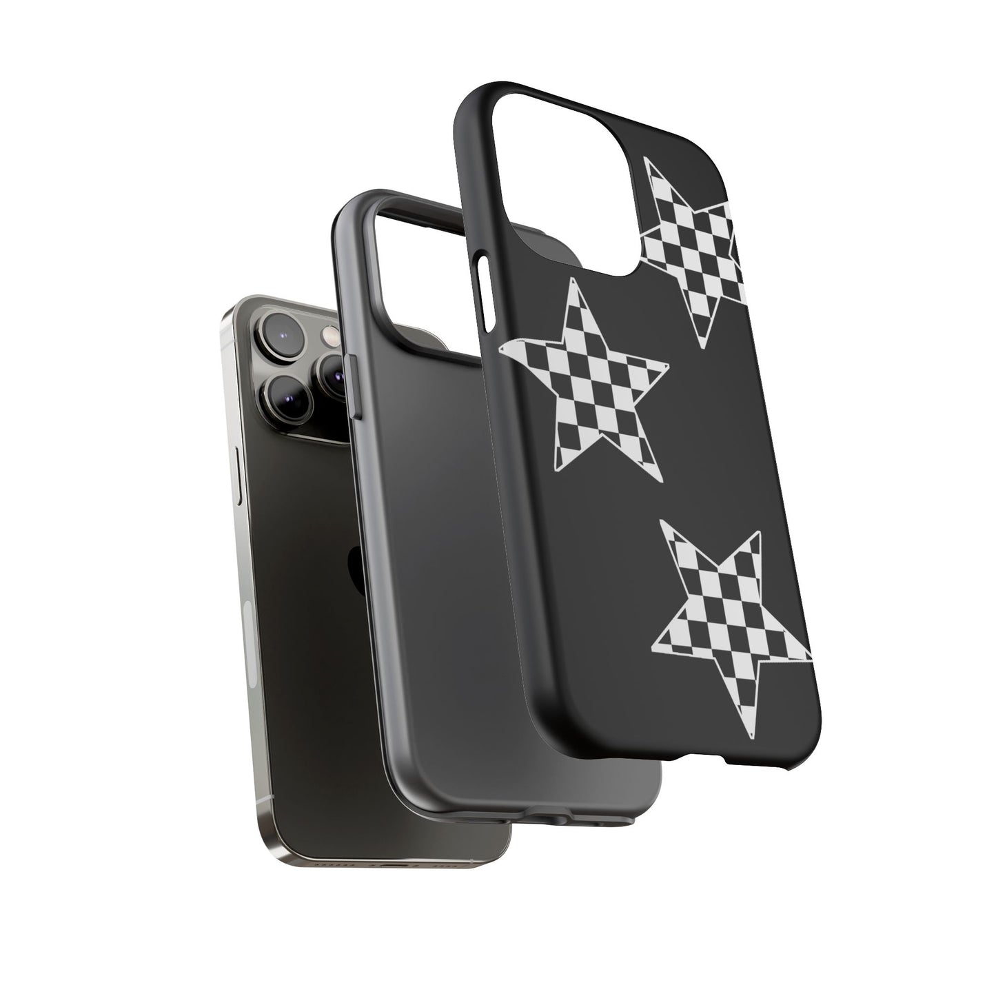 Checkered Star Tough Phone Case – Black Retro Graphic Protective Cover for Iphone, Samsung Galaxy and Pixel