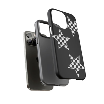 Checkered Star Tough Phone Case – Black Retro Graphic Protective Cover for Iphone, Samsung Galaxy and Pixel