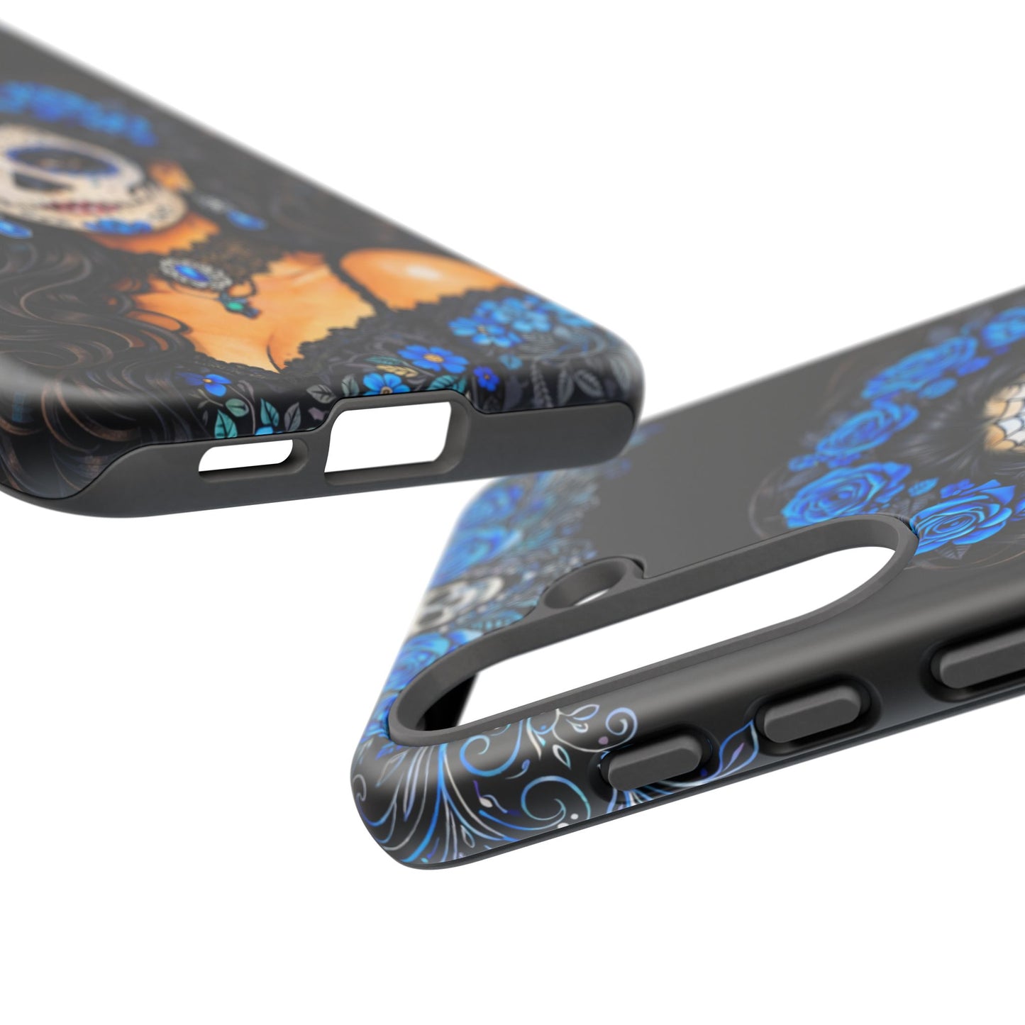 Blue Sugar Skull Woman Phone Case – Day of the Dead Aesthetic Tough Cover