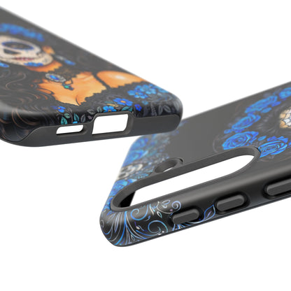 Blue Sugar Skull Woman Phone Case – Day of the Dead Aesthetic Tough Cover