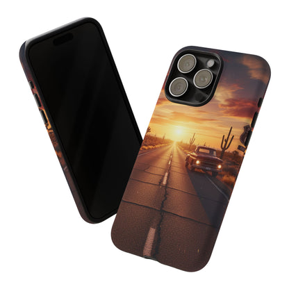 Route 66 Sunset Desert Highway Phone Case – Road Trip Travel Aesthetic Tough Case
