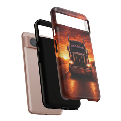 Big Rig Truck Phone Case Sunset Highway Semi Truck iPhone Samsung Cover