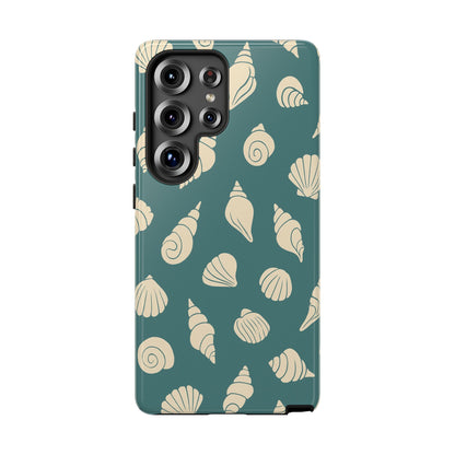 Seashell Pattern Phone Case | Teal Coastal Shells Tough Case for Iphone, Samsung Galaxy and Pixel