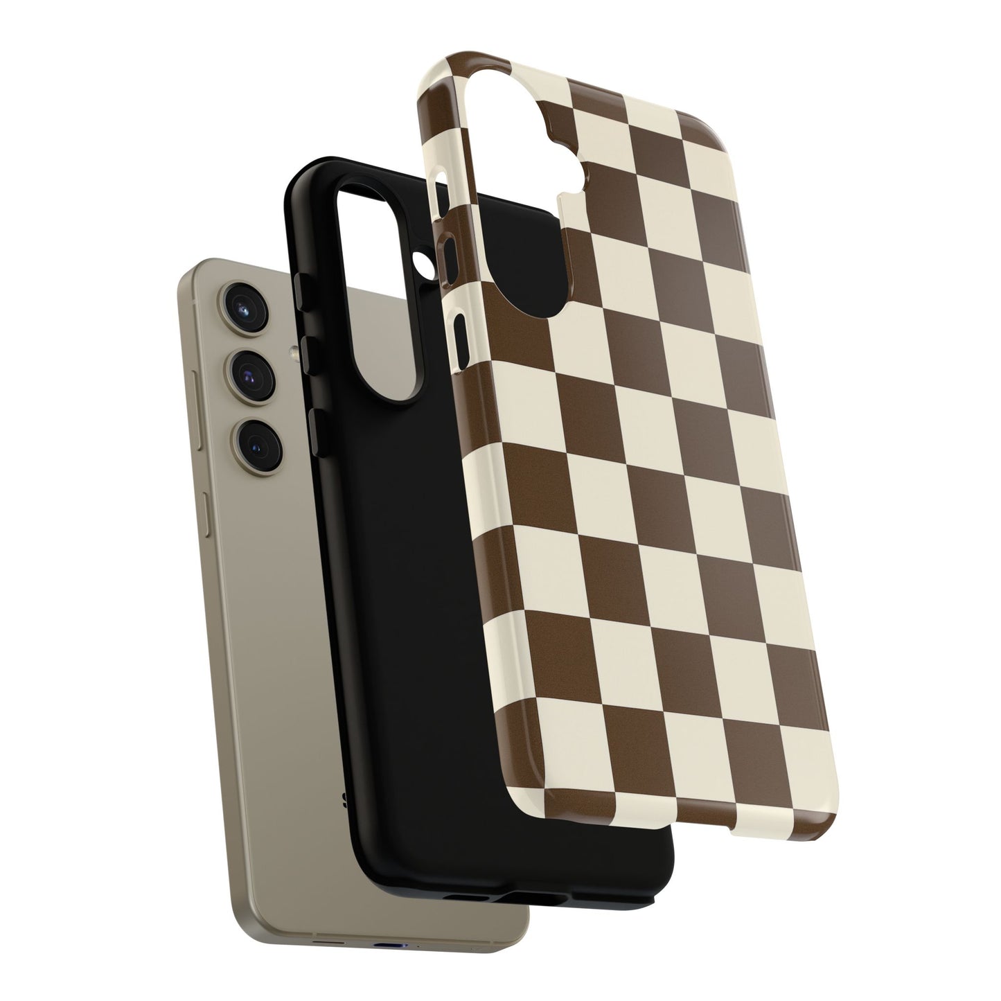 Mocha Checkerboard Phone Case | Neutral Aesthetic Checkered iPhone & Samsung Tough Case
