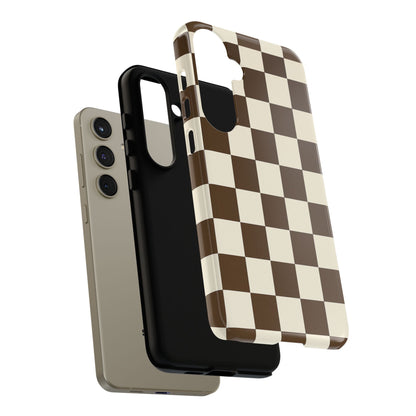 Mocha Checkerboard Phone Case | Neutral Aesthetic Checkered iPhone & Samsung Tough Case