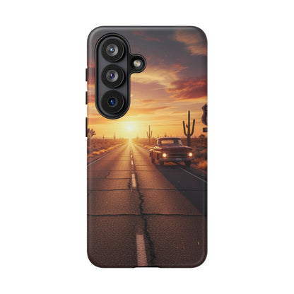 Route 66 Sunset Desert Highway Phone Case – Road Trip Travel Aesthetic Tough Case