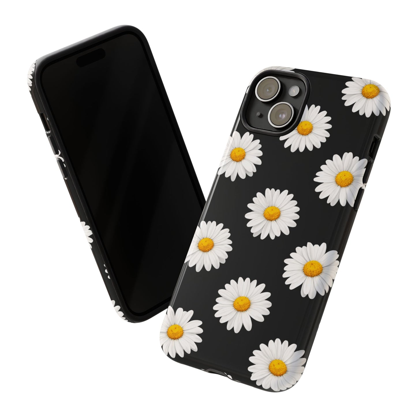 Black Daisy Floral Tough Phone Case – Cute Protective Cover for Iphone, Samsung Galaxy and Pixel