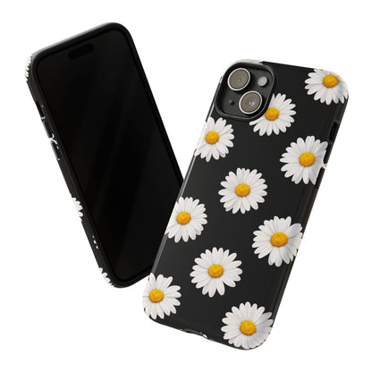 Black Daisy Floral Tough Phone Case – Cute Protective Cover for Iphone, Samsung Galaxy and Pixel