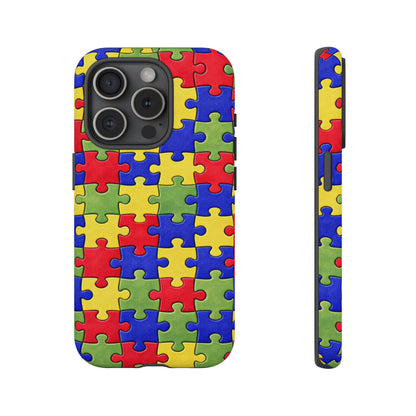 Colorful Puzzle Phone Case, Autism Awareness Jigsaw Design, Tough Protective Case, iPhone & Samsung Case, Vibrant Puzzle Pattern