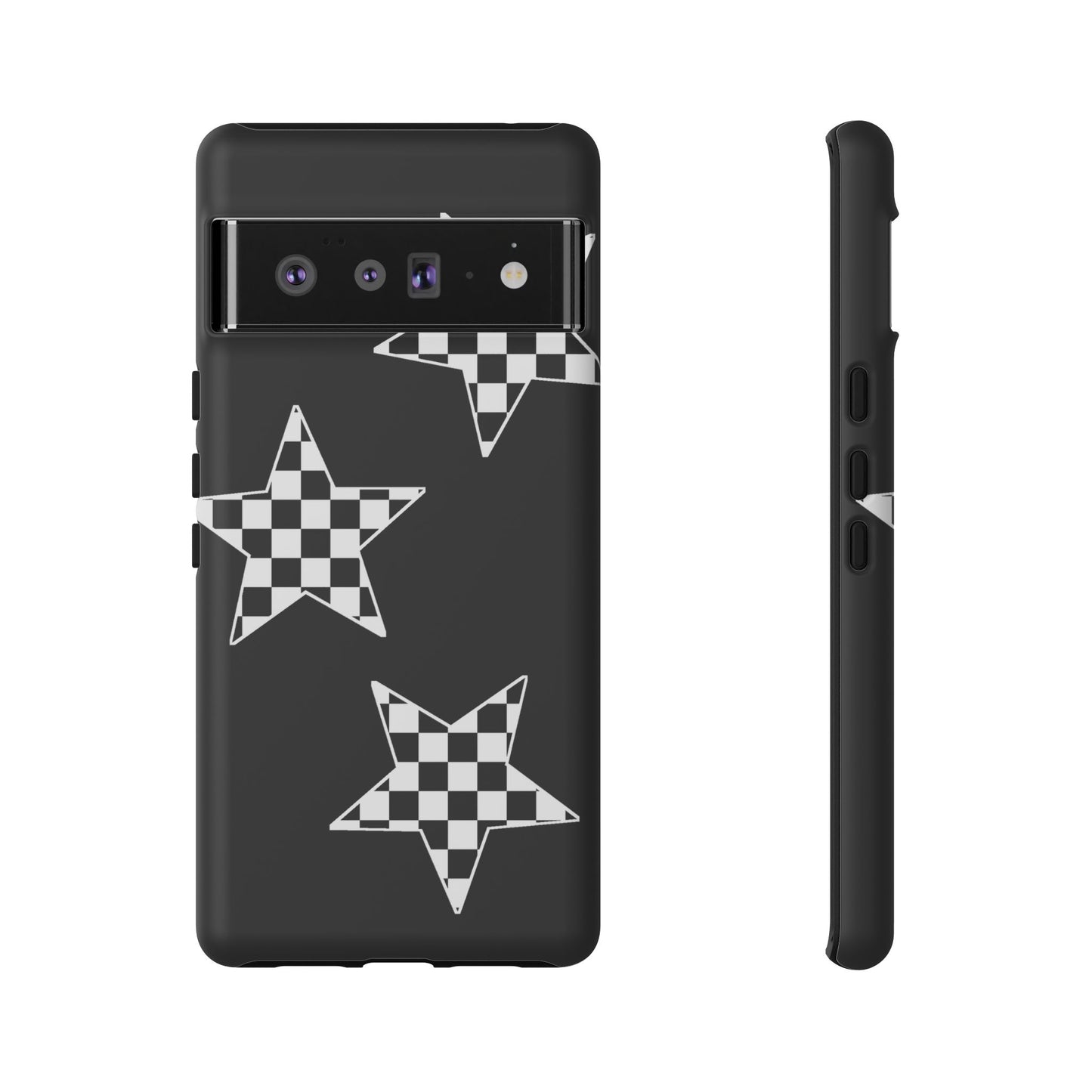 Checkered Star Tough Phone Case – Black Retro Graphic Protective Cover for Iphone, Samsung Galaxy and Pixel