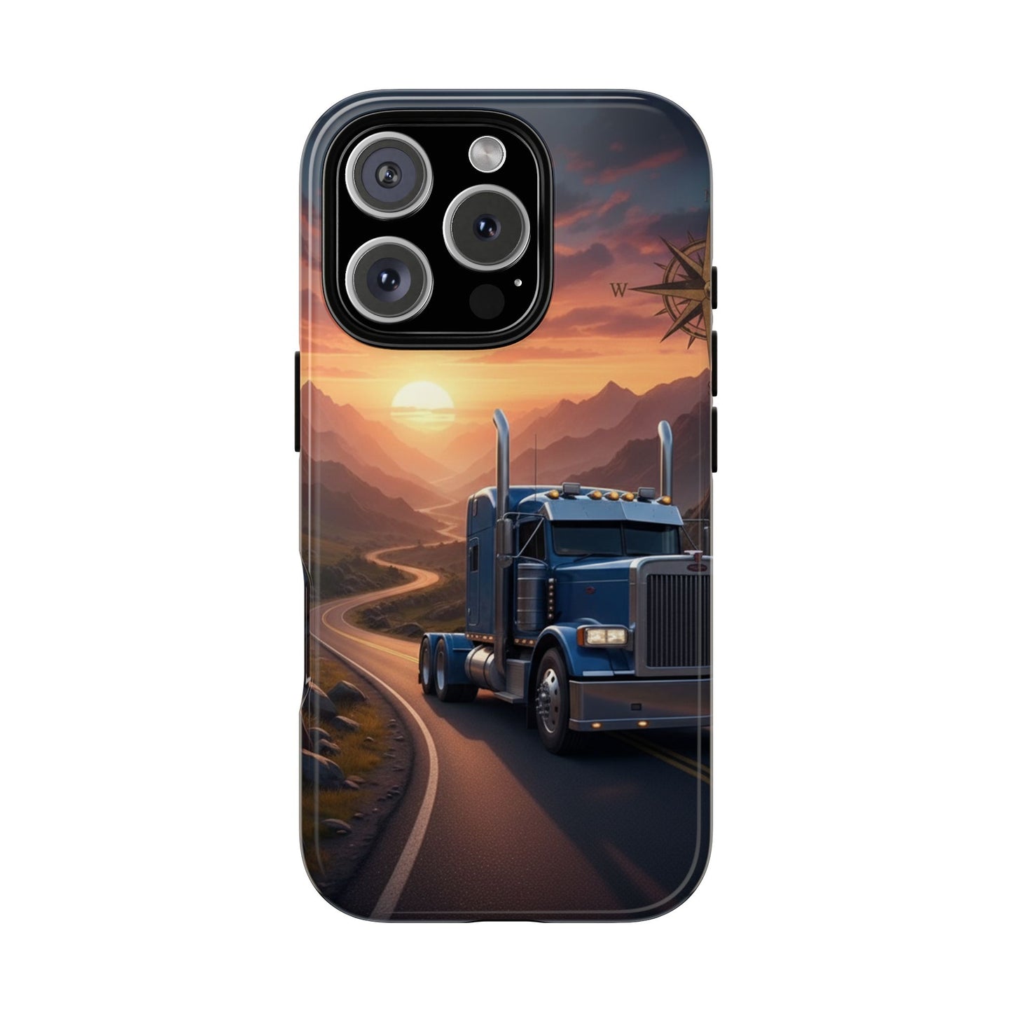 Semi Truck Sunset Phone Case | Trucker Gift | Diesel Truck Highway Road iPhone & Samsung Tough Protective Case