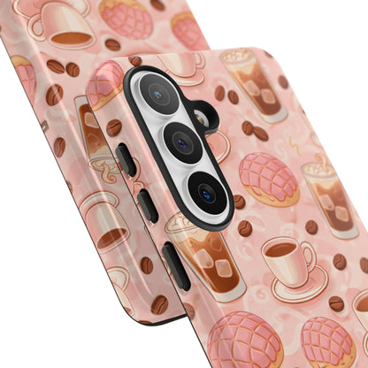 Cute Coffee & Pink Concha Phone Case – Coffee Lover Aesthetic Latte Pattern Tough Case