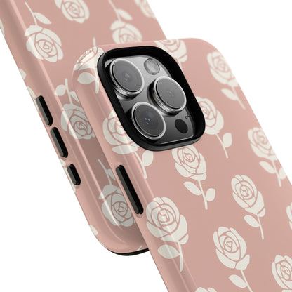 White Rose Pattern Tough Phone Case | Elegant Floral Aesthetic Case for Iphone, Samsung Galaxy and Pixel