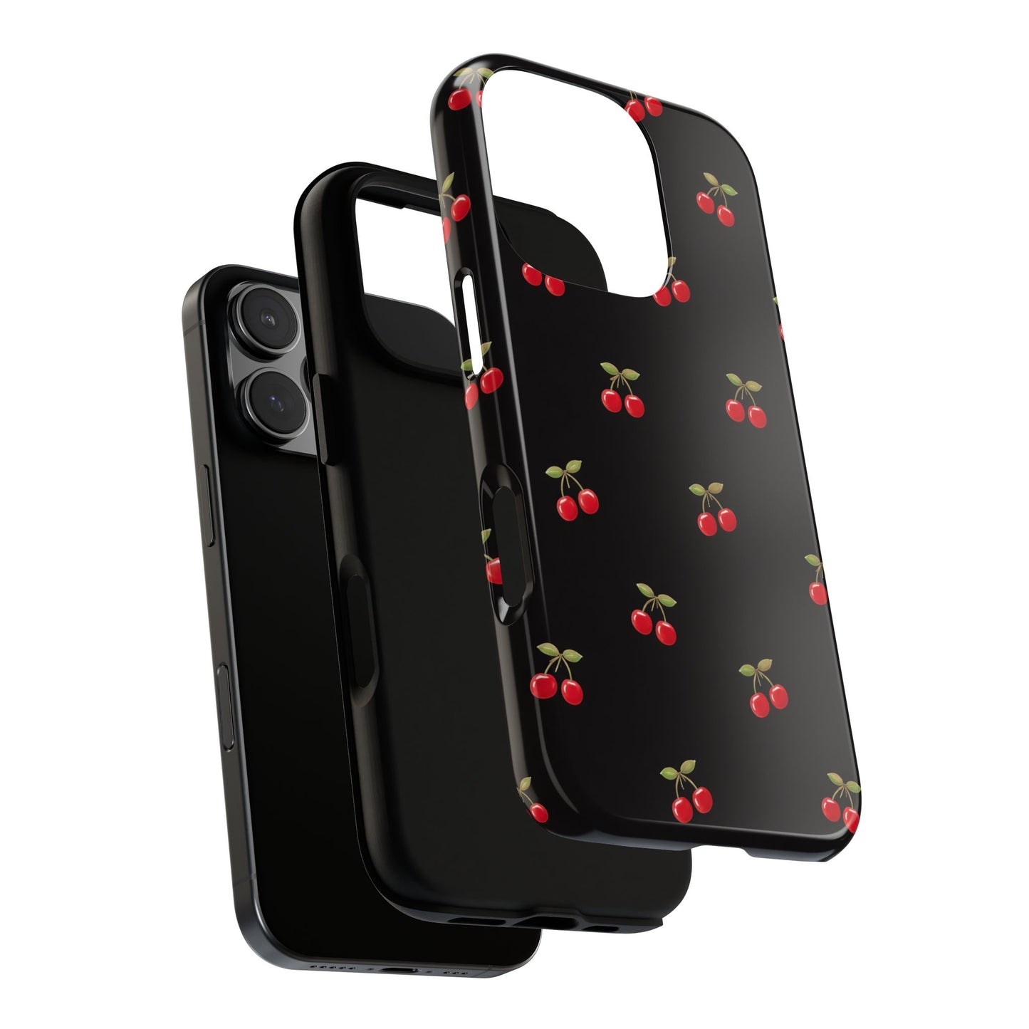 Cherry Pattern Phone Case — Slim Black Protective iPhone Case with Red Cherries for Iphone, Samsung Galaxy and Pixel