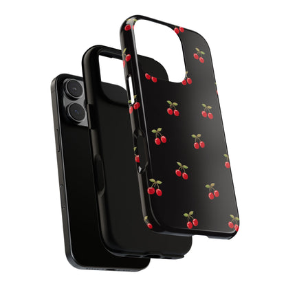 Cherry Pattern Phone Case — Slim Black Protective iPhone Case with Red Cherries for Iphone, Samsung Galaxy and Pixel