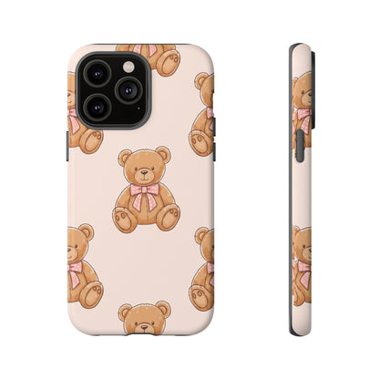 Teddy Bear Phone Case | Cute Coquette Aesthetic Pink Bear Pattern Case | Kawaii Soft Girl iPhone & Samsung Tough Protective Case