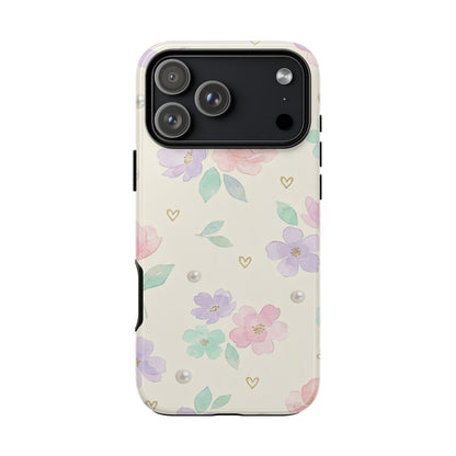Pastel Floral Phone Case – Coquette Watercolor Flower Hearts Tough Case (iPhone, Samsung, Pixel)
