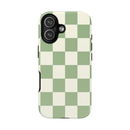 Sage Green Checkerboard Phone Case | Minimal Aesthetic Checkered iPhone & Samsung Tough Case