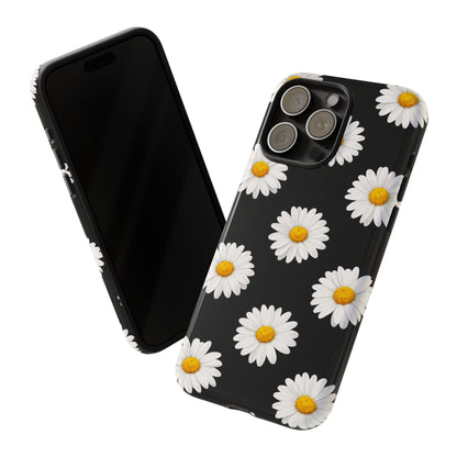 Black Daisy Floral Tough Phone Case – Cute Protective Cover for Iphone, Samsung Galaxy and Pixel