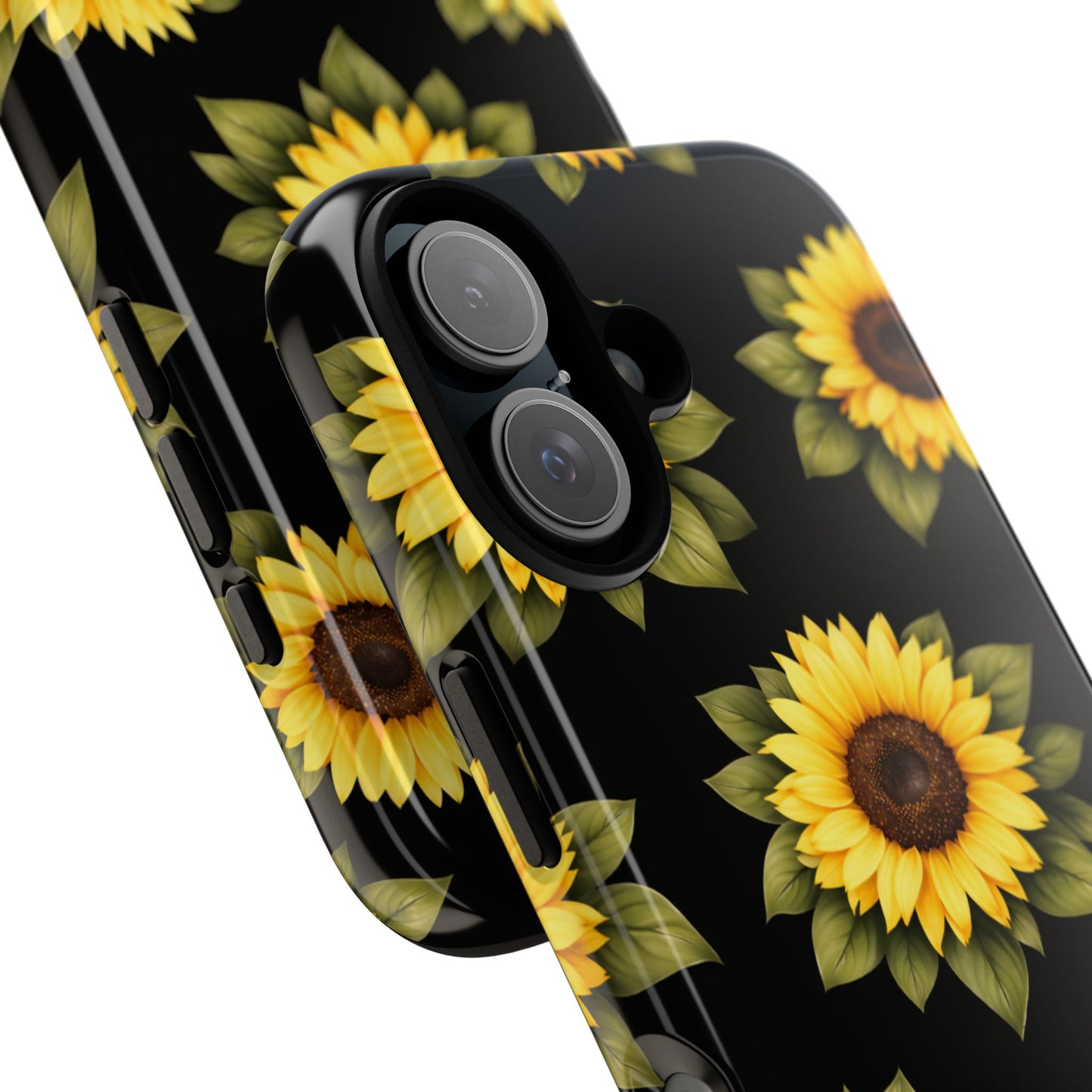 Sunflower Floral Tough Phone Case – Black Background Protective Cover for Iphone, Samsung Galaxy and Pixel