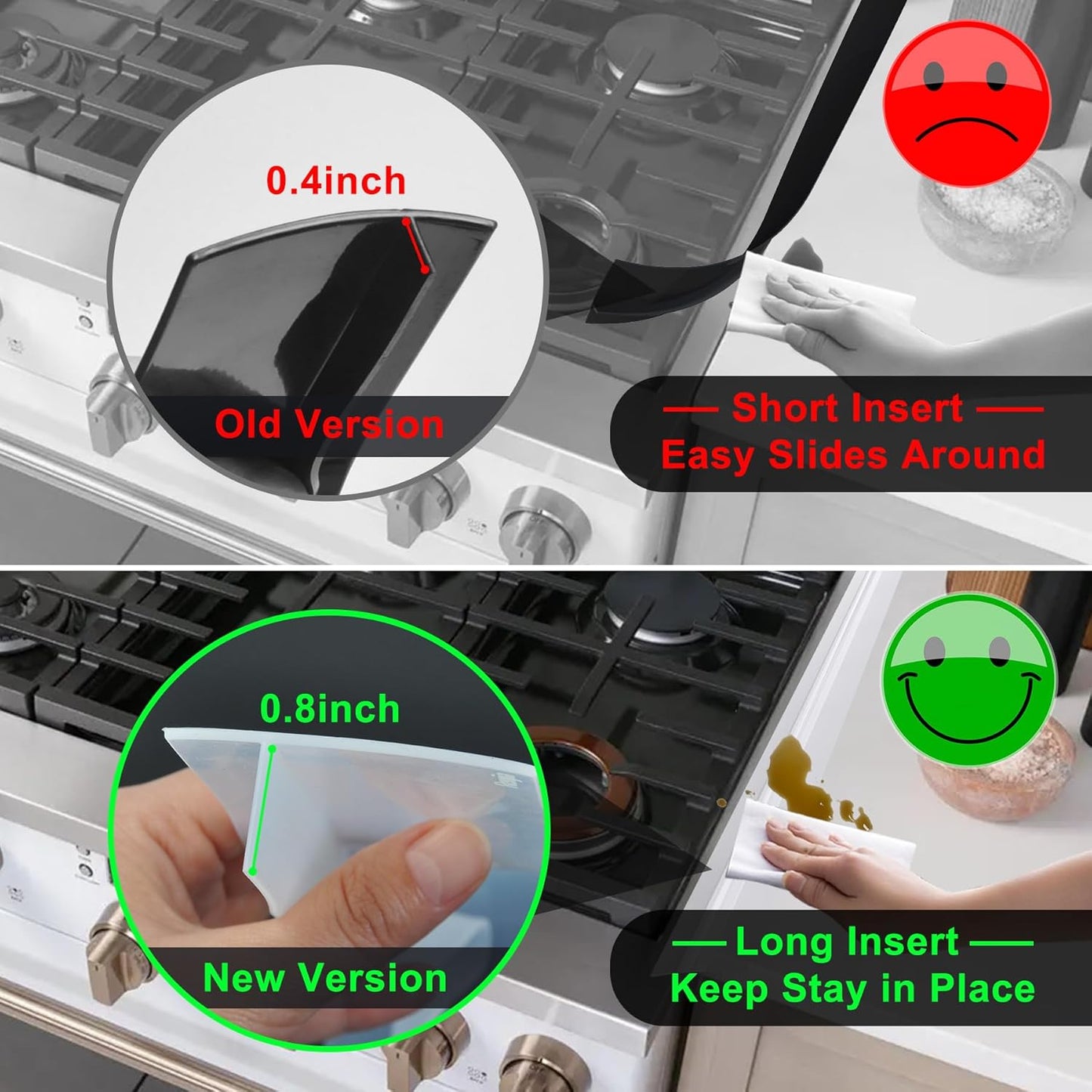 Silicone Stove Counter Gap Cover Kitchen Counter Gap Filler Transparent 25" Long Gap Filler Sealing Spills between Kitchen Appliances Washing Machine and Stovetop, Set of 2 (Clear)
