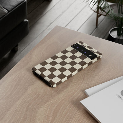 Mocha Checkerboard Phone Case | Neutral Aesthetic Checkered iPhone & Samsung Tough Case