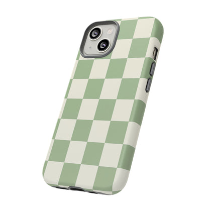 Sage Green Checkerboard Phone Case | Minimal Aesthetic Tough Case