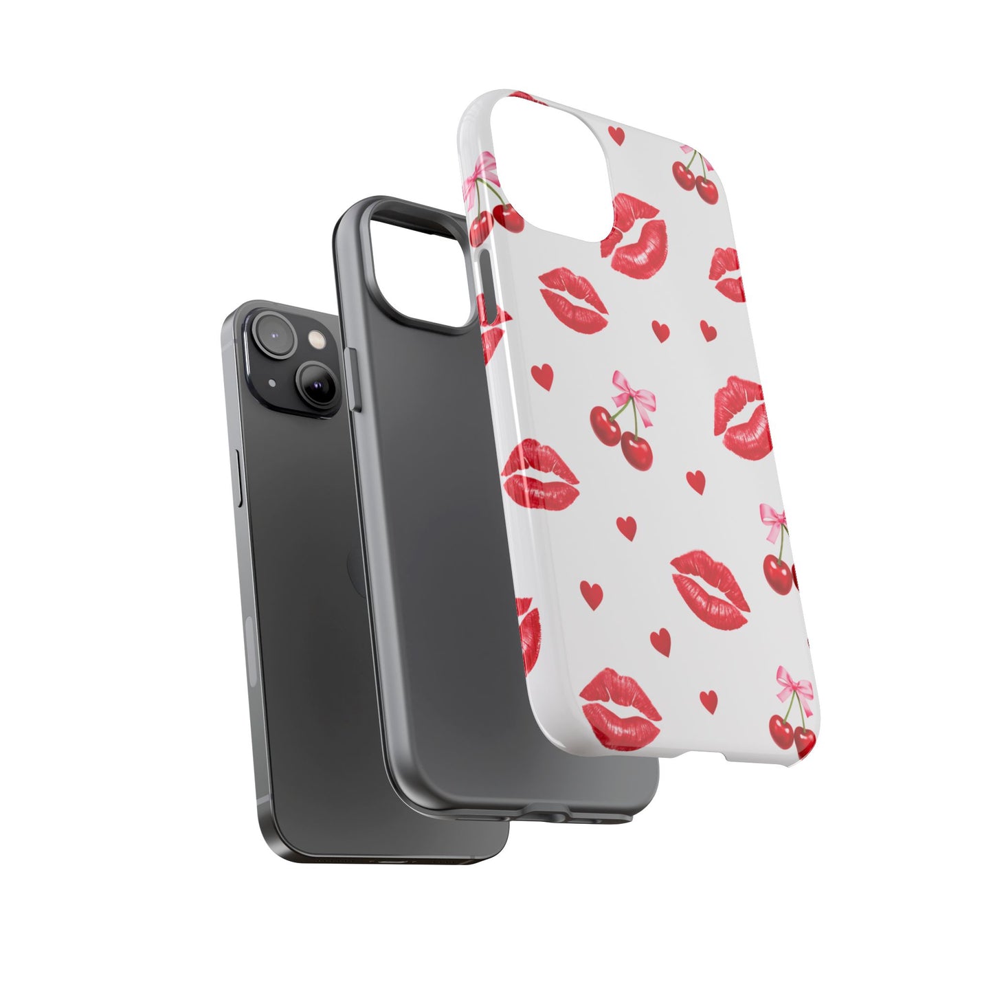 Red Lips & Cherry Phone Case – Y2K Retro Aesthetic Tough Cover